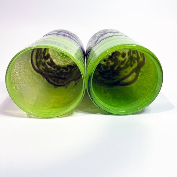 Vintage Pier 1 Grand Verre Lime Green w/ Copper Blown Glass Tall Tumblers - Picture 4 of 6